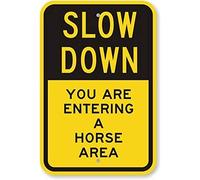 TammieLove TinSignEUa65118 - Cartello stradale di avvertimento di sicurezza Slow Down, You Are Entering A Horse Area, in alluminio di grado ingegneristico, cartello stradale 20,3 x 30,5 cm