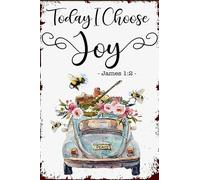 TammieLove TinSignTammieLoveA1859 - Targa in metallo con scritta "Christmas Bee Car Flower Today I Choose Joy" (lingua italiana non garantita), in metallo, stile retrò, vintage, 20 x 30 cm