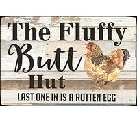 TammieLove TinSignTammieLoveA2157 - Targa in metallo con scritta in inglese "Chicken Coop Fluffy Butt Hut Last One In Is A Rotten Egg Chicken", stile retrò, vintage, in metallo, 20,3 x 30,5 cm
