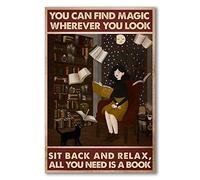 TammieLove TinSignTammieLoveA2370 - Targa in metallo con scritta in lingua inglese "You Can Find Magic Wherever You Look Sit Back And Relax, All You Need Is A Book", stile retrò, vintage, in metallo