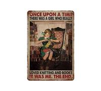 TammieLove TinSignTammieLoveA3438 - Targa in metallo con scritta "Once Upon A Time There Was A Girl Who Really Loved Knitting And Books", in metallo, stile retrò, vintage, 20,3 x 30,5 cm