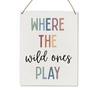 TammieLove TinSignTammieLoveA6133 - Targa decorativa da parete in metallo, stile boho, con scritta "Where the Wild Ones Play", stile bohémien, stile retrò, vintage, 20 x 30 cm