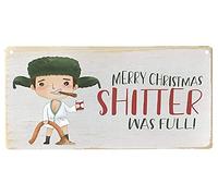 TammieLove TinSignTammieLoveA737 - Targa natalizia divertente con scritta "Merry Christmas Shitter Was Full Chic Art", in metallo, stile retrò, vintage, in latta, decorazione da parete, 20,3 x 30,5 cm