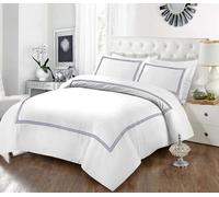 Tamor® Set copripiumino ricamato a punto Baratta, con federe abbinate, in microfibra spazzolata ultra morbida, design chic e moderno, facile da pulire e lavabile in lavatrice (bianco/blu navy,