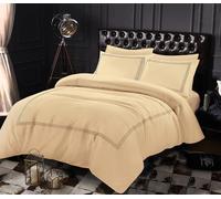 Tamor® Set copripiumino ricamato a punto Baratta, con federe abbinate, in microfibra spazzolata ultra morbida, design chic e moderno, facile da pulire e lavabile in lavatrice (beige/oro, king size)