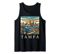 Tampa Florida Retro Vintage Skyline bay Waterfront Tramonto Canotta