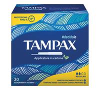 TAMPAX regular, 30 tamponi con applicatore in cartone e cuore assorbente 100% di origine vegetale. Senza plastica e con sistema di protezione antiforiuscita, ideal per flusso medio-abbondante