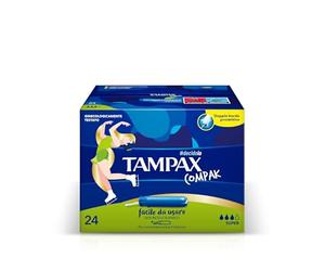 TAMPAX COMPAK super - 24 Assorbenti Interni Tascabili con Applicatore in Plastica, Doppio Bordo Protettivo, Ginecologicamente Testati, Senza Profumi, Ideali per Flusso Medio-Abbondante