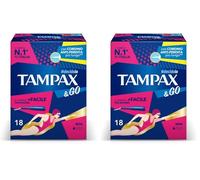 TAMPAX&GO Mini, 18 Assorbenti Interni con Applicatore in Plastica, Presa Antiscivolo e Doppio Cordino Protettivo, Ginecologicamente Testati, ideali per Flusso Leggero (Confezione da 2)