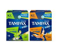 Tampax & Go Super e Super Plus, 36 Assorbenti Interni con Applicatore in Plastica, presa antiscivolo, doppio cordino Protettivo, ginecologicamente Testati, per Flusso Abbondante e molto abbondante