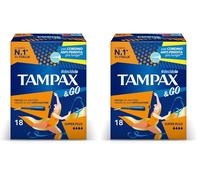 TAMPAX&GO Super Plus, 18 Assorbenti Interni con Applicatore in Plastica, Presa Antiscivolo e Doppio Cordino Protettivo, Ginecologicamente Testati, ideali per Flusso molto Abbondante (Confezione da 2)