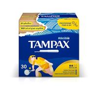 Tampax Regular, 30 assorbenti interni con applicatore in cartone. L'unico Tampax senza plastica e con cuore assorbente 100% di origine vegetale. Ideale per flussi da leggeri a medi.