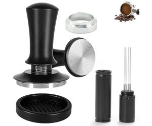 Tamper per per caffè da 51 mm, set da 4 pezzi, con regolazione della pressione, pressa a molla da 51 mm, base in acciaio inox, strumento WDT con 6 aghi, in acciaio inox