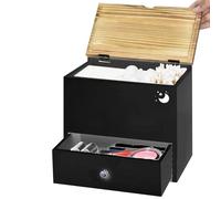 Tampon Organizer, Wooden Decorative Pad Storage Box for Toilet Counter, Feminine Product Holder for Restroom Sink Vanity Guest Room Makeup and Beauty Supplies 23.9x22.6x14.2cm
