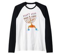 Tamponando Menorah Hanukkah Danza Chanukah Ragazze Ragazzi Maglia con Maniche Raglan