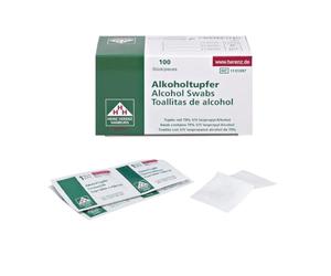 Tampone imbevuto imbevuto imbevuto di alcool isopropilico per la pulizia 70% non sterile imballato singolarmente non piegato 6x3 cm. Scatola da 100 pezzi