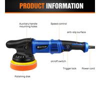 Tampone per lucidatrice elettrica da 920 W a doppia azione, orbitale casuale, piastra da 120 mm, 6 velocità variabile 2800-5800 giri/min, tampone in spugna, tampone in lana