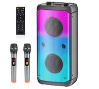 TAMPROAD Karaoke Machine with 2 Wireless Microphones, Portable Karaoke Machine for Adults & Kids, PA System with LED Lights, Karaoke Bluetooth Speaker Supports for TF Card/USB, AUX In, FM, REC,TWS