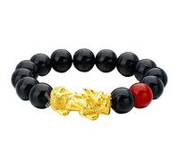 TAMSNDL Braccialetti a Maglie da Uomo Bracciale Feng Shui Pi Xiu/Pi Yao da 12 mm, in Agata e Ossidiana Nera, for la ricchezza, for Uomini e Donne, Talismano Reiki Chakra for prosperità e Denaro.