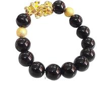 TAMSNDL Braccialetti a Maglie da Uomo Braccialetti Reiki Feng Shui Pixiu, Autentico amuleto di Cristallo for Meditazione e Reiki, for Uomini e Donne, Che allontanano Gli Spiriti maligni.(Gold)