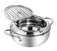 TAMUME 2,5 Litri Pentola per Friggitrice con Coperchio in Acciaio Inossidabile con Scolapiatti Rimovibile, Collegato con Termometro per Friggitrice