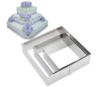 TAMUME Acciaio Inossidabile Anelli per Torte Piazza per Muffa di Torta Mousse Ring Mold Ideale per Set di Muffa Torta di Matrimonio e Stampo di Dessert - Set di 3 (Piazza)