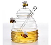 TAMUME Barattolo per miele in vetro da 450 ml con decorazioni artistiche a forma di ape e cucchiaio in vetro