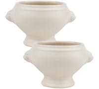 TAMUME Ciotola per Zuppa in Porcellana con Finitura Opaca con Manici, Testa di Leone per Zuppa di Cipolle Francesi, Set di 2 (Bianco *2)