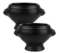 TAMUME Ciotola per Zuppa in Porcellana con Finitura Opaca con Manici, Testa di Leone per Zuppa di Cipolle Francesi, Set di 2 (Nero *2)