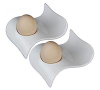 TAMUME Porcellana Bianca Set di Portauovo di 2 Porta Uova, Stile d'Onda 2 Pezzi Set da Colazione in Ceramica