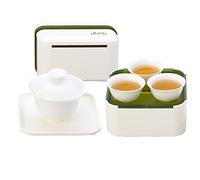TAMUME Teiera All'aperto Porcellana Set di tè Cinese Portatile Servizio Da Tè Per Viaggio, Campeggio, Picnic - 4 Tazze, Bianco & Verde