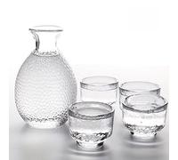 TAMUME Vetro Impostato di Sake di 5 pezzi, 300ml bottiglia di sake e 4 Tazze di Sake (40 ml Ciascuno), Set Bicchiere da Vino per Servizio Sake Caldo/Freddo, Set di Sake in Vetro Giapponese