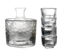 TAMUME Vetro Impostato di Sake di 6 Pezzi, 300ml Bottiglia di Sake e 4 Tazze di Sake, Set Bicchiere da Vino per Servizio Sake Caldo/Freddo, Set di Sake in Vetro Giapponese