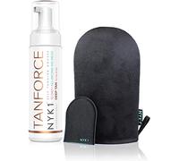 Tan Force (250ml) Crema Autoabbronzante Viso Premiato, con Guanto, Nero| per Corpo, a Lunga Durata, Invisibile | Marrone Scuro Dorato con MegaMitt