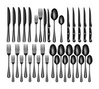 TAN REN Set di posate nero 6 persone, posate acciaio inox nere opache 36 pezzi con coltello da bistecca, set di posate per cucina/ristorante/esterno, lavabile in lavastoviglie