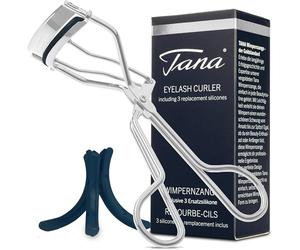 Tana Piegaciglia, 1 pezzo, con 3 cuscinetti di ricambio blu, colore argento, per tutte le forme degli occhi, ciglia perfette (pinza per ciglia argento)