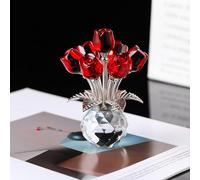 Tanant Statuetta di Bouquet di Rose di Cristallo Rosso con Vaso, Regali di Fiori di Rosa per Mamme e Donne, Fiori di Vetro per San Valentino, Anniversario di Natale, Ornamento da