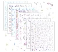 TANCUDER 8 Fogli Stickers Unghie Nail Art Brillantini Adesivi Nail Art Estivi Motivi Stelle/Fiamme/Parole/Fiori/Curve Adesivi Unghie Artistiche Laser Adesivi Unghie Decalcomanie Nail Art Stickers Y2K