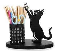 Tandefio Portapenne da scrivania a forma di gatto, grazioso portamatite in metallo, accessorio da scrivania, organizer per pennelli da trucco, penne, tazze, per ufficio, decorazione per la casa