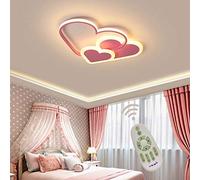 TANE Plafoniera led Dimmerabile con telecomando, Lampada da Soffitto per Bambino Ragazza Cameretta Soggiorno Cucina Bagno, Moderno Amore Cuore Design Lampadario Paralume in Acrilico L52*W35cm (Rosa)