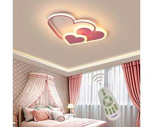 TANE Plafoniera led Dimmerabile con telecomando, Lampada da Soffitto per Bambino Ragazza Cameretta Soggiorno Cucina Bagno, Moderno Amore Cuore Design Lampadario Paralume in Acrilico L52*W35cm (Rosa)