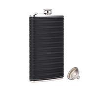 TANEAXON Fiaschetta 12 oz/340 ml in Nero Modello 3D Pelle Artificiale con Imbuto e Scatola, in Acciaio INOX e a Prova di Perdite