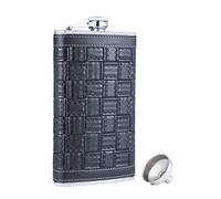 TANEAXON Fiaschetta 12 oz/340 ml in Pelle Artificiale Grande Quadrato Nero con Imbuto e Scatola, in Acciaio INOX e a Prova di Perdite