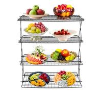 TaNeHaKi Griglia di raffreddamento pieghevole a 4 ripiani con antiaderente, 40 × 25 × 31,5 cm, salvaspazio, per grigliare, biscotti, torte, pane