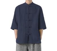 Tang Suit da uomo in stile tradizionale cinese, tinta unita, traspirante, in lino, Taiji, Qi Gong, arti marziali, Wing Chun, Shaolin, Tai Chi, Taekwondo, panni da allenamento, Marina Militare, 3XL