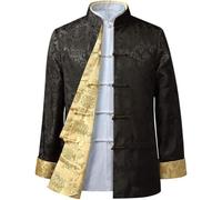 Tang Suit Mens Kung Fu Martial Suit Cappotto A Maniche Lunghe Uniformi Tradizionali Cinesi Suit Tai Chi Uniforme Cappotto Top Zen Meditazione Esercizio Vestiti, Black, M