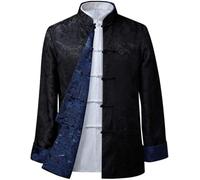 Tang Suit Mens Kung Fu Martial Suit Cappotto A Maniche Lunghe Uniformi Tradizionali Cinesi Suit Tai Chi Uniforme Cappotto Top Zen Meditazione Esercizio Vestiti, Black, 3XL