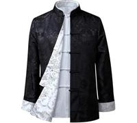 Tang Suit Mens Kung Fu Martial Suit Cappotto A Maniche Lunghe Uniformi Tradizionali Cinesi Suit Tai Chi Uniforme Cappotto Top Zen Meditazione Esercizio Vestiti, Black1, XL