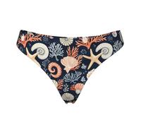 Tanga da donna con stampa di stelle marine e conchiglie nautiche, senza cuciture, biancheria intima da donna, Nero, L