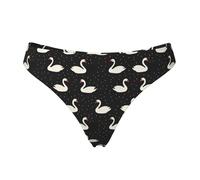 Tanga senza cuciture da donna, con stampa di cigni in stile cartone animato, mutandine da donna, Nero, XS